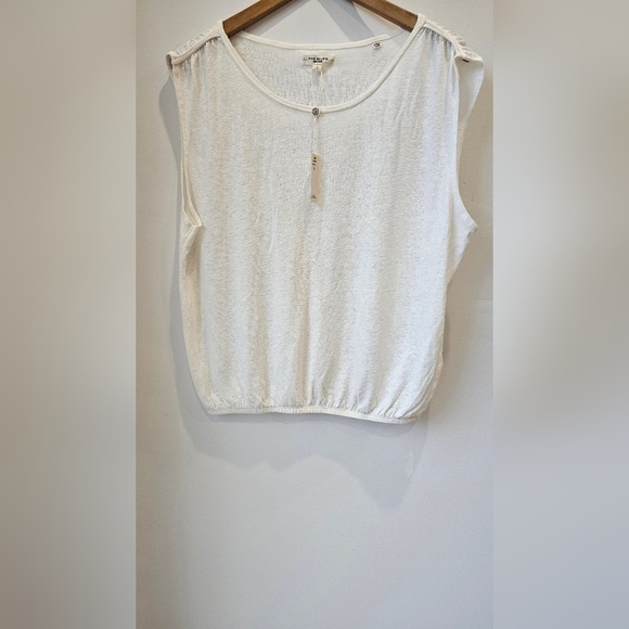 Max Studio London Cream Ivory Sleeveless Top Blouse Relaxed Fit Elastic Band L - Picture 3 of 9